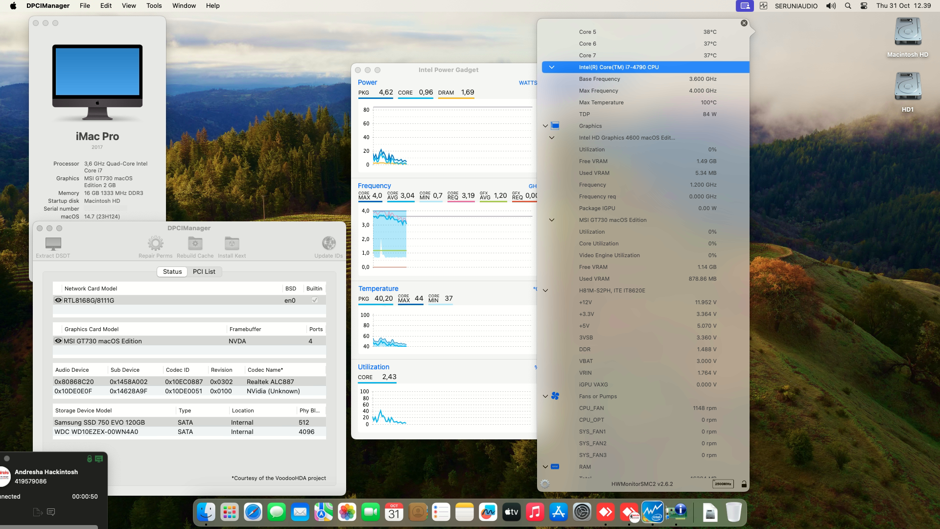 Success Hackintosh macOS Sonoma 14.7 Build 23H124 in Gigabyte GA-H81M-S2PH + Intel Core i7 4790 + MSI GT730